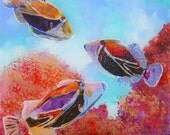 Humuhumu 5 Original Tropical Fish Reverse Acrylic Painting by Marionette from Kauai Hawaii red purple blue Humuhumu 5 Original Tropical Fish Reverse Acrylic Painting by Marionette from Kauai Hawaii red purple blue