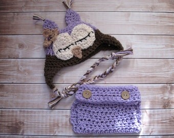 Owl Hat and Matching Diaper Cover, Baby Owl Hat, Baby Girl Hat, Newborn Girl Hat, Infant Girl Hat, Newborn Owl Hat, Infant Diaper Cover