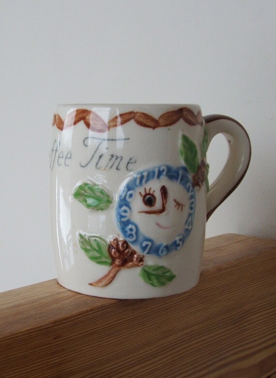 Coffee Time Cup with clock face by lookonmytreasures on Etsy