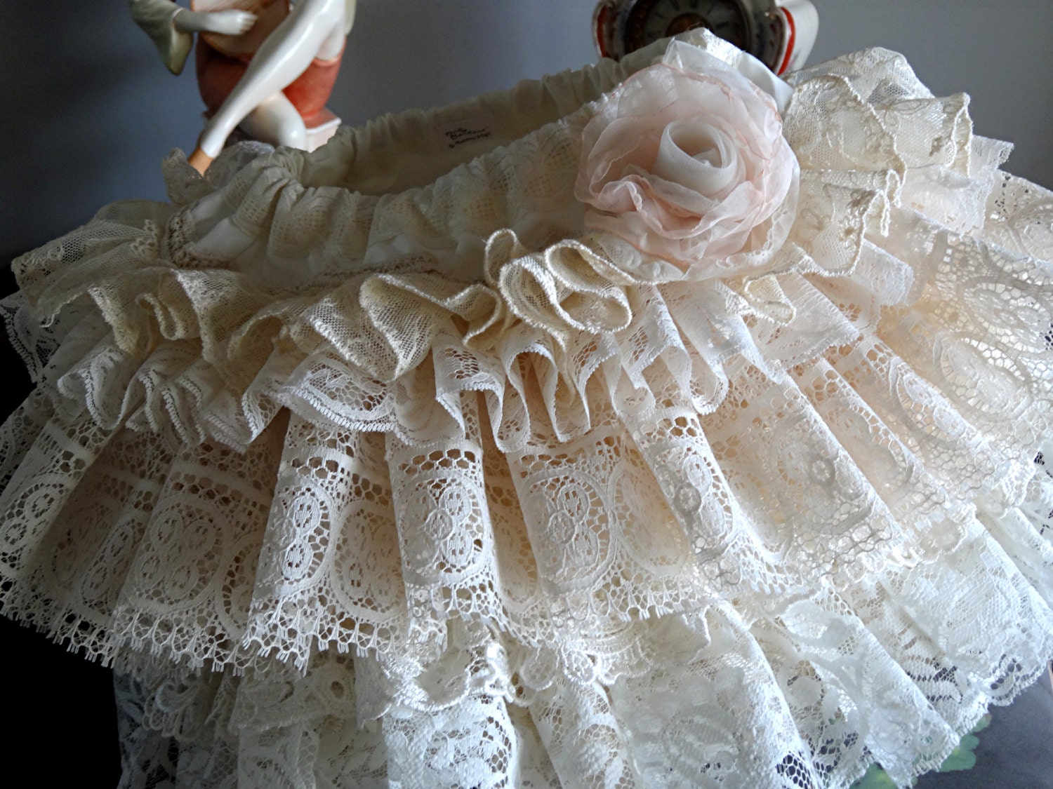 Wedding custom vintage ruffled lace flower girl skirts by