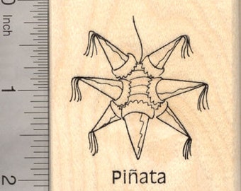 Nine Pointed Star Pinata Rubber Stamp, Mexico, China J20613 Wood Mounted