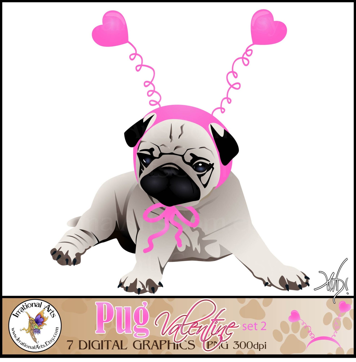 Download Pug Valentine Pug Dog Graphics set 2 - 7 digital graphics ...