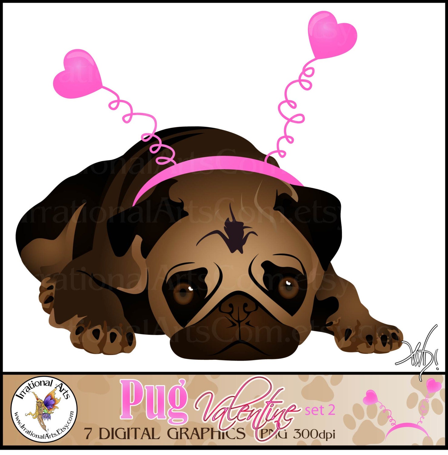 Download Pug Valentine Pug Dog Graphics set 2 - 7 digital graphics ...