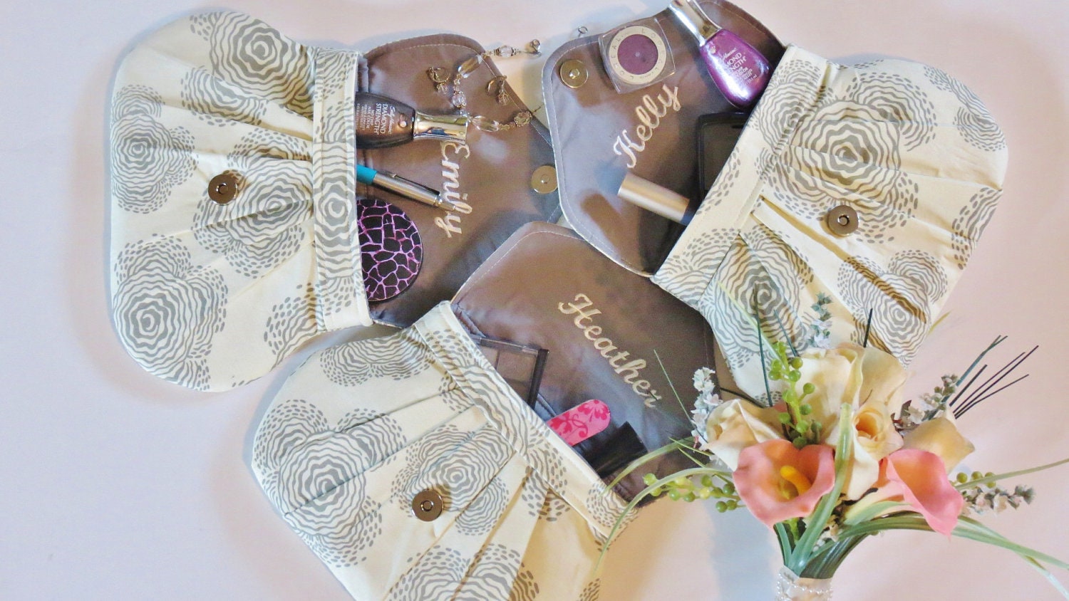 Set of 3 Bridesmaids Clutches Custom Made in fabric of your