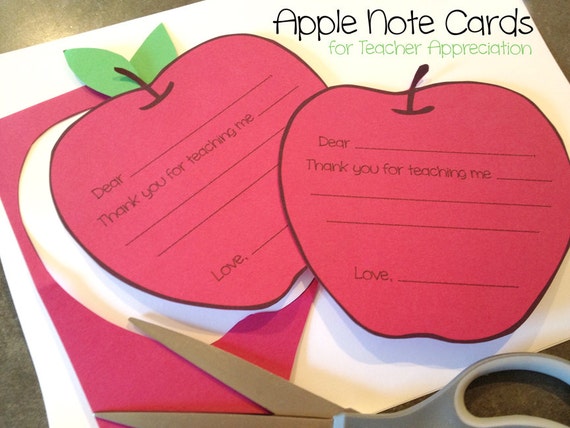 Apple Note Cards for Teacher Appreciation by PBJandJ on Etsy