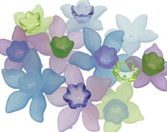 Daffodil Mix 20 Lucite Flower Beads - Purples Blues Greens Narcissus Spring Flower Mix