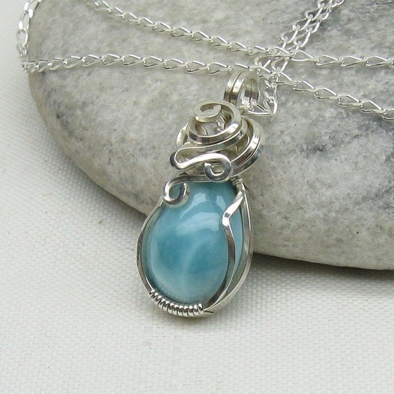 Larimar Necklace Larimar Pendant Sterling Silver Larimar