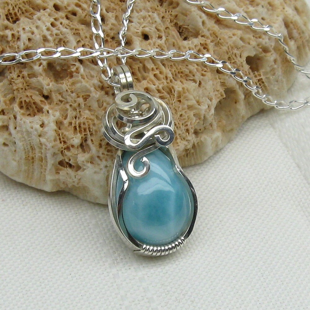 Larimar Necklace Larimar Pendant Sterling Silver Larimar