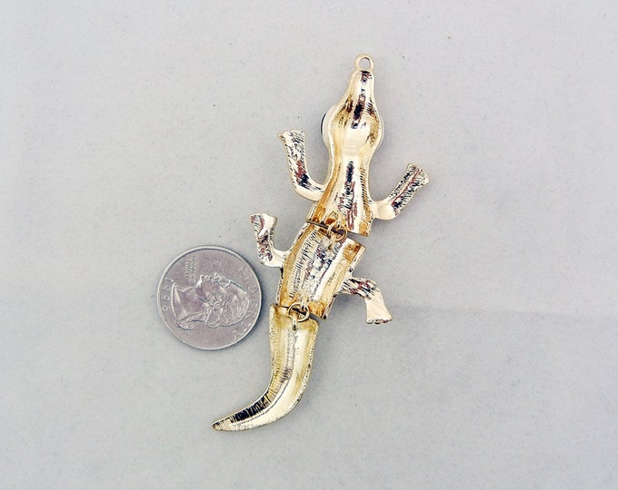 Gold-tone Flexible Alligator Pendant with Rhinestones and Creme Epoxy