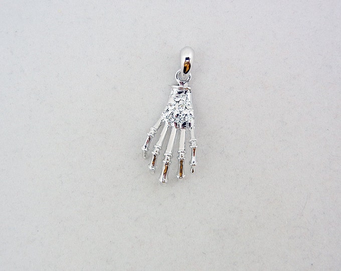 Small Silver-tone Rhinestone Skeleton Hand Pendant