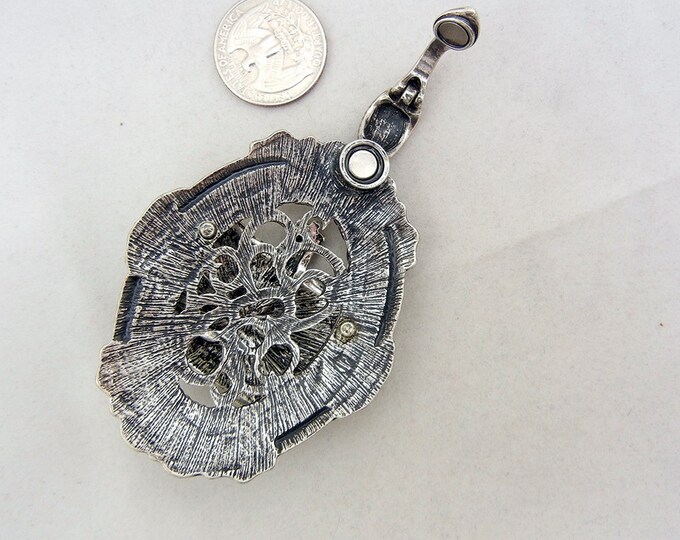 Large Antique Silver-tone Crown Pendant with Magnetic Clasp