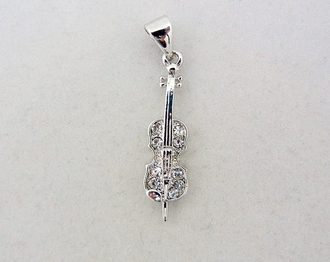 Silver-tone Rhinestone Cello Pendant