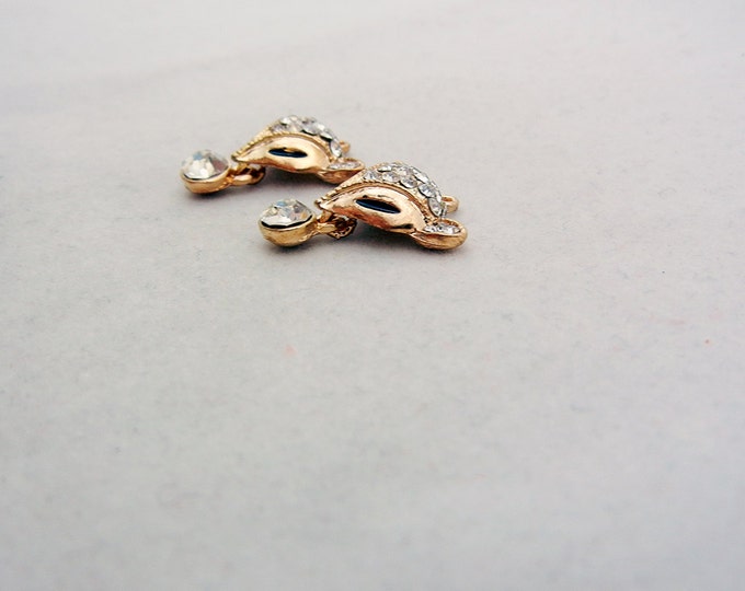 Pair of Rhinestone Fox Head Charms Gold-tone