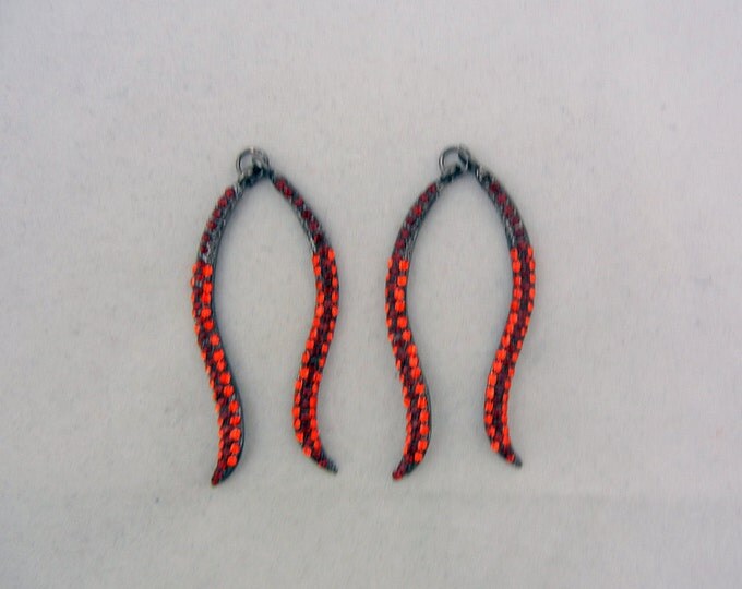 Pair of Hematite Red Rhinestone Ribbon Drops