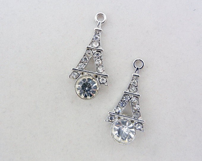 Pair of Silver-tone Rhinestone Eiffel Tower Charms