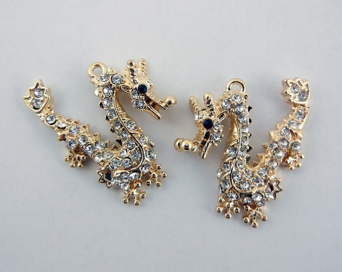 Pair of Gold-tone Dragon Charms with Rhinestones