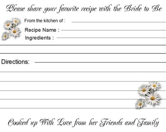 Bridal Shower Wedding Recipe Cards Personalized 40 Quantity