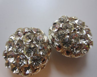 Vintage Buttons - 2 beautiful matching domed heavy weight rhinestone embellished, antique silver, estate sale buttons (lot 6442)