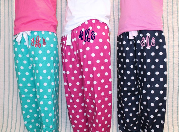 Monogram PJ Pants Polka Dot Flannel - Womens & Girls Sizes