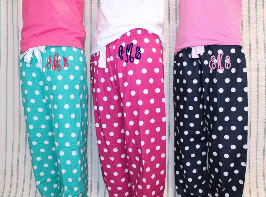 Monogrammed Pink and White PJ Pants / Polka Dot Pajama 