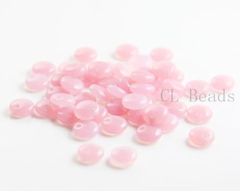50pcs Czech Glass Beads - Lentils with One Hole - Milky Pink 6mm (71010) (L-102)