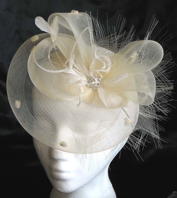 Ivory horsehair bridal cocktail hat wedding fascinator hat