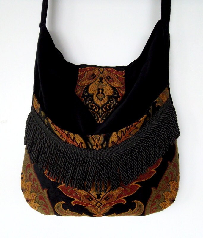 Black and Rust Tapestry Gypsy Bag Messenger Bag Bohemian