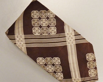 Designer KYOTO Neck TIE SILK Tweel Stripes diamond squares Design 1980s Dead Stock 55 x 4 in
