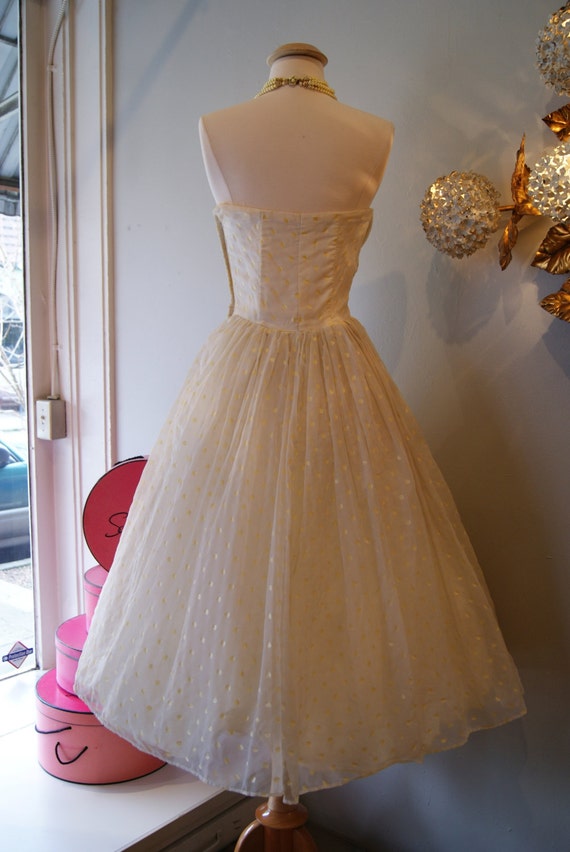 50s Dress // 50s Party Dress // Vintage 1950s White Strapless