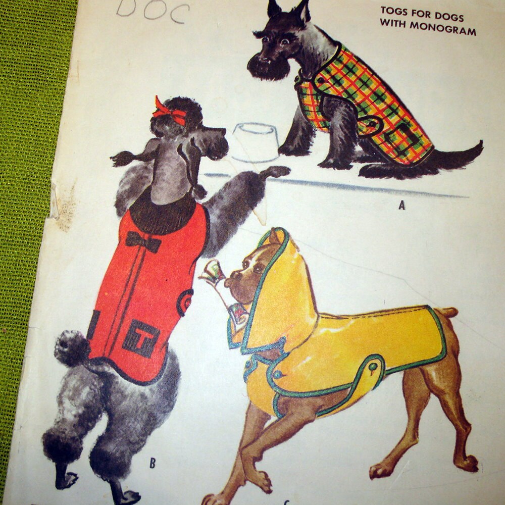 1950s Vintage Sewing Pattern Dog Coat with Monogram McCalls