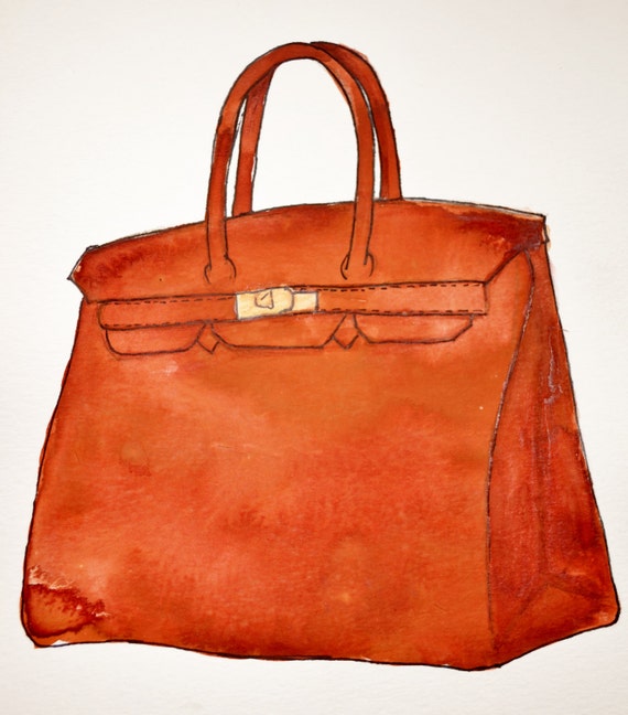 Items similar to Original Hermes handbag watercolor painting on Etsy