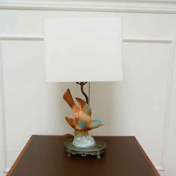 Vintage Table Lamp with Ceramic Bird Sculpture