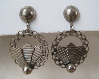 Silver Dangle Earrings Screw Vintage