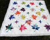 Colorful Autumn Maple Leaves Quilt, Queen Size, King Size