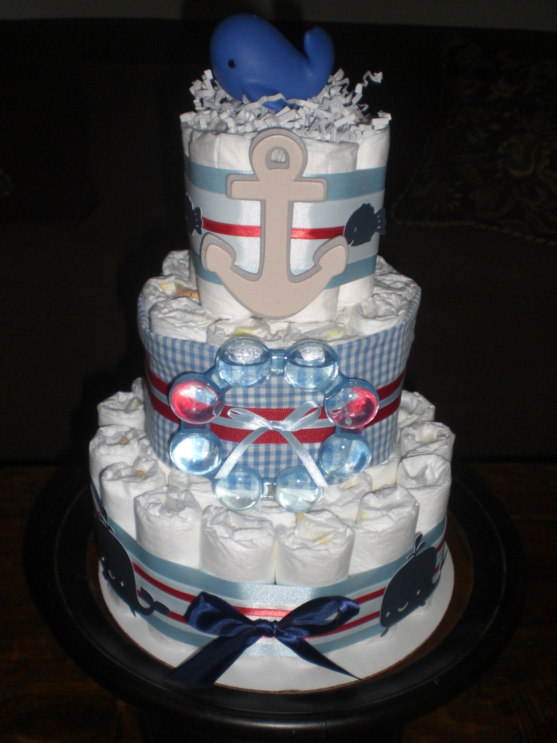 Nautical Whale Beach Themed Diaper Cake Sailboats