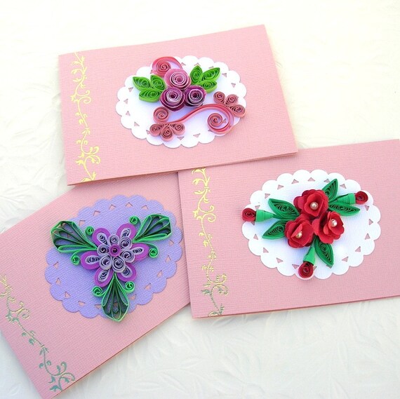 Paper Quilling Gift CardsMiniSmallQuilled Flowers Set of 3