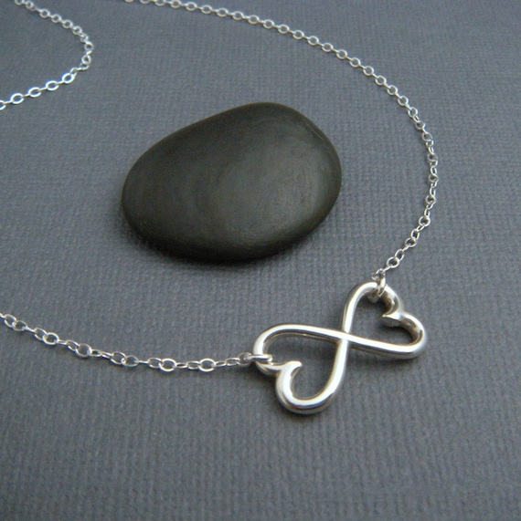 heart infinity necklace. large silver heart necklace. silver