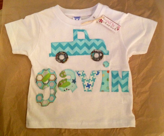 Personalized appliqué boy toddler t-shirt truck applique