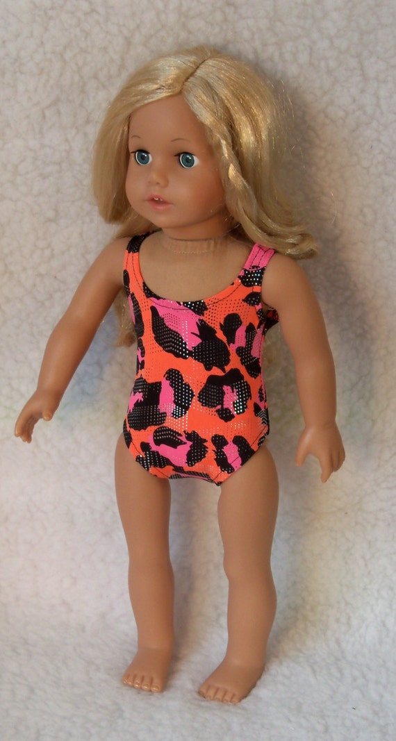 18 Inch Doll Swimsuit Multi Pink/Orange Metalliic Print in