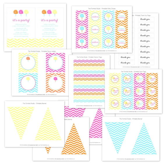 Chevron Cotton Candy Party Full Printable Collection by The TomKat Studio Il_570xn