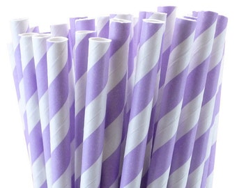 25 Lavender (light purple) Striped Paper Straws with Printable Party Flags PDF File