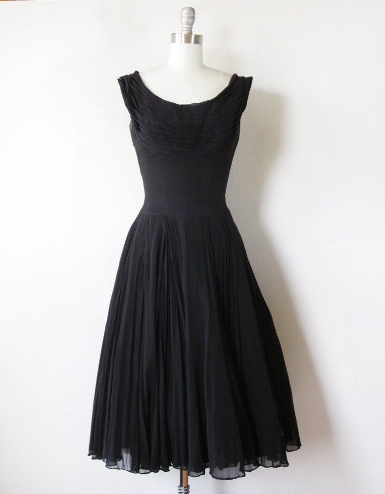1960s black chiffon dress / vintage 60s black party dress
