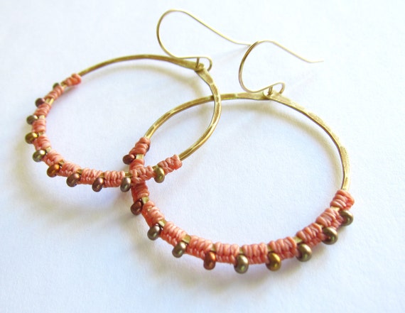 Full Moon Rising Hoops in salmon and antique brass