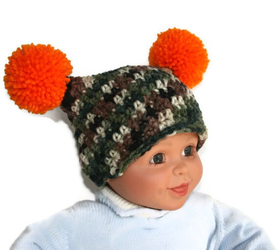 crochet jester pattern hat newborn Camo pom hat Newborn crochet green jester baby with and brown gray