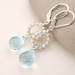Blue topaz and white pearl earrings, sterling silver, handmade "Celeste Skye" bridal jewelry, something blue, leverback earrings