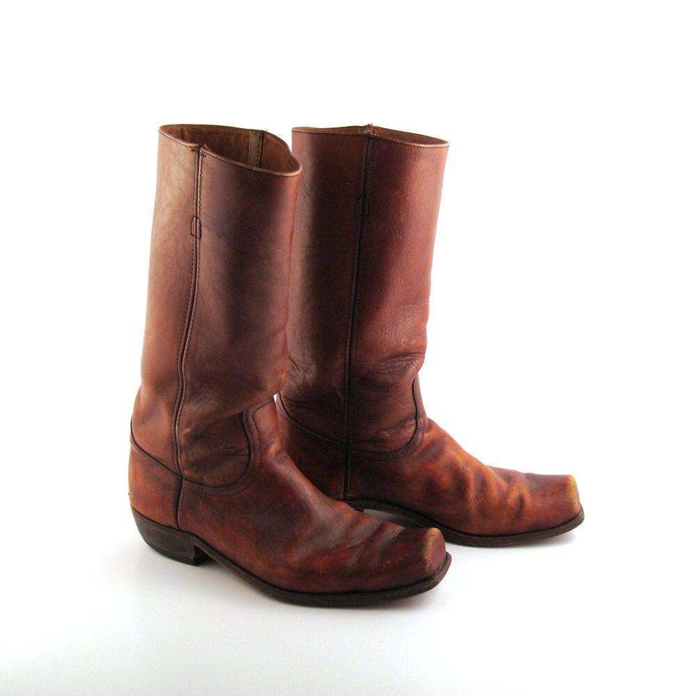 Frye Campus Boots Vintage 1970s Whiskey Brown Square Toe