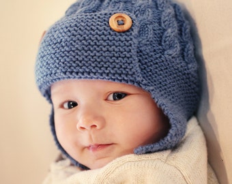 Baby Aviator Hat PDF Knitting Pattern, Cabled Aviator Hat Pattern, Baby Earflap Hat Pattern Download, Baby Knit Hat Pattern, DAYTON