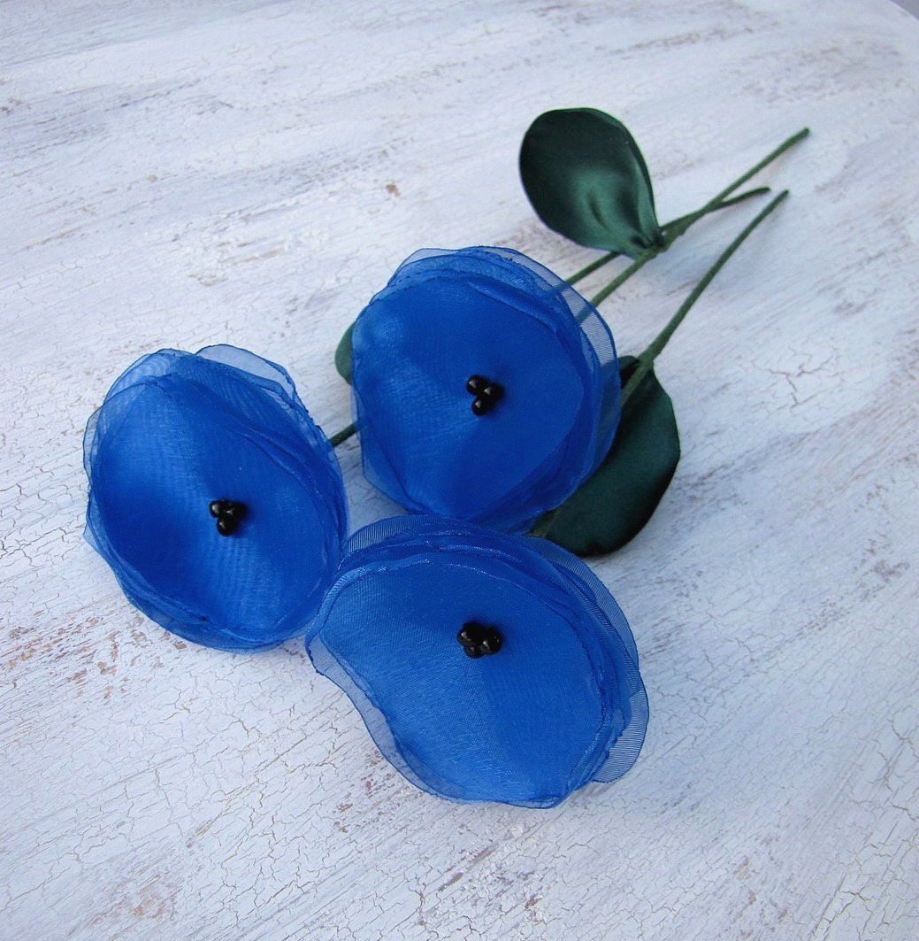 Flowers with stems home decor fabric flowers handmade