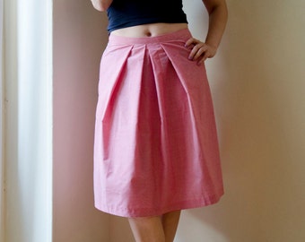 Pleated Red Gingham skirt , Cotton Summer Skirt