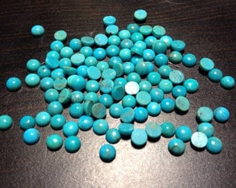 4mm round Nacozari turquoise cabochons. AAA grade, 10 pieces. Back in stock.